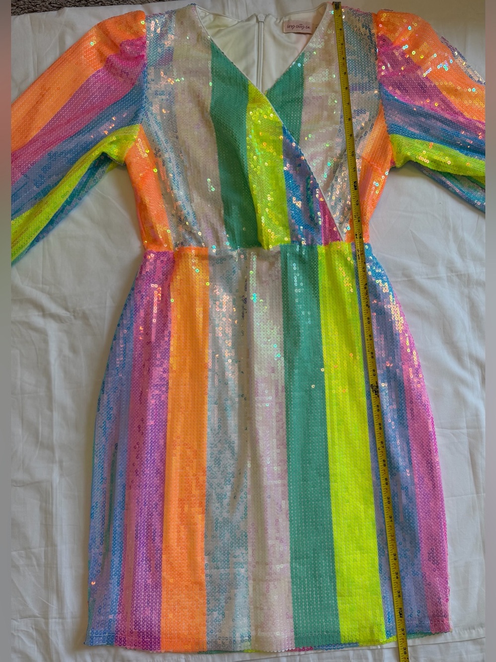 Ivy City Co Striped Sequin Long Sleeve Mini Dress Size Medium Colorful - Picture 5 of 9